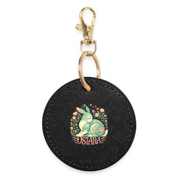 Ostara Blessings Happy Easter Ostara Rabbit - Round Keyring - black - Front