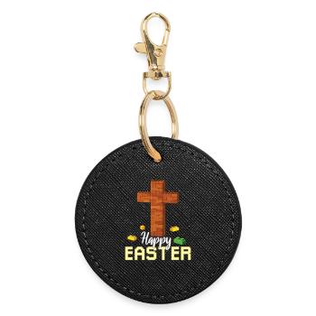 Master Builder Brick Builder Cross Happy Easter - Round Keyring - black - Front
