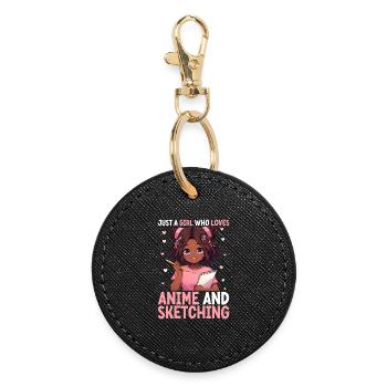 Just a girl who loves anime and draws otaku - Round Keyring - black - Front