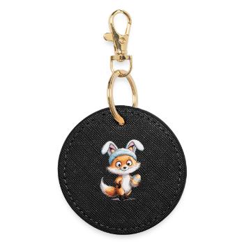 Renard de la chemise de Pâques avec des oreilles de lapin de Pâques - Porte-clés rond - noir - Devant