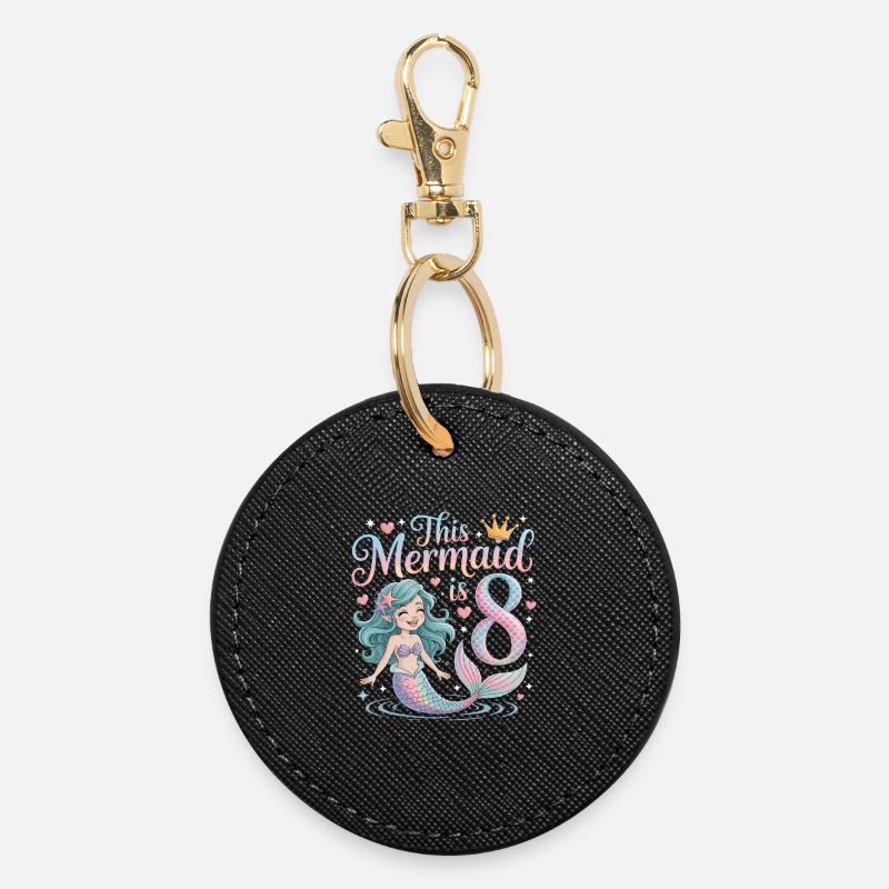 Sirène 8e anniversaire 8 ans - Porte-clés rond - noir