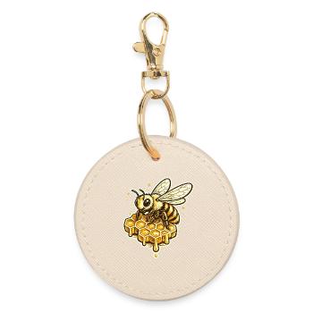 Honeycomb Bee Motif - Round Keyring - oyster - Front