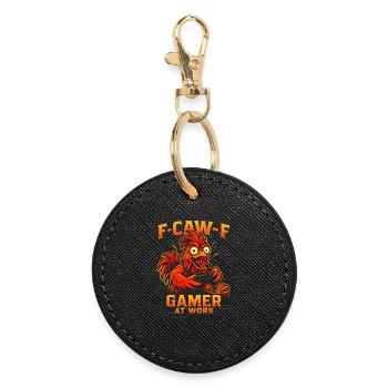 F-caw-F Gamer au travail Gaming Rooster Humour Drôle - Porte-clés rond - noir - Devant