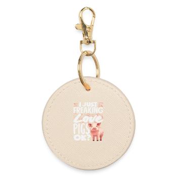 I love pigs just OK Cute animal - Round Keyring - oyster - Front