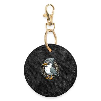Mouette mouette de la lune avec casquette et poisson dans la bouche - Porte-clés rond - noir - Devant
