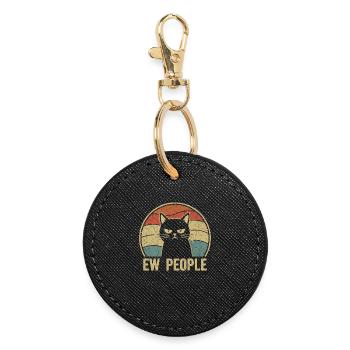 Ew People Cat Lover Cat Humor Antisocial - Round Keyring - black - Front