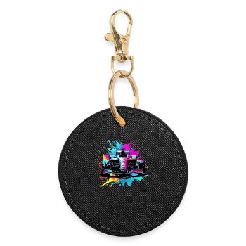 Racing Cars Colorful Splash Art Car Racer - Round Keyring - black - Front