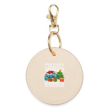 Probably playing video games Christmas - Round Keyring - oyster - Front