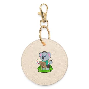 Koala Painter Brush Painting - Round Keyring - oyster - Front