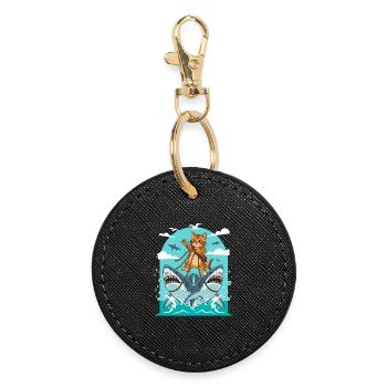 Cat Riders on Shark Adventure - Round Keyring - black - Front
