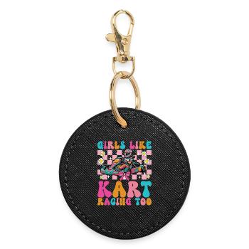 Girls Like Kart Racing Too Women - Round Keyring - black - Front