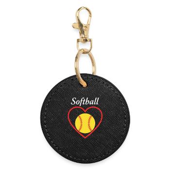 Softball Herz Sport - Runder Schlüsselanhänger - Schwarz - Vorne