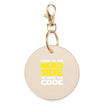 Nerd Side Retro Yellow Sci-Fi Typography Art - Round Keyring - oyster - Front