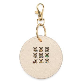Cute Pug Knit Wool Haekeln Dog Lover - Round Keyring - oyster - Front