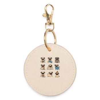 Cute Pug Knit Wool Haekeln Dog Lover - Round Keyring - oyster - Front
