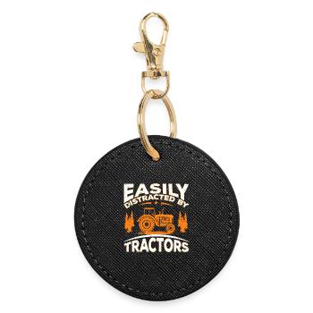 Easily Distracted By Tractors - Round Keyring - black - Front