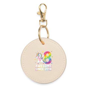 Unicorn Rainbow 8 Awesome Since 2018 - Round Keyring - oyster - Front