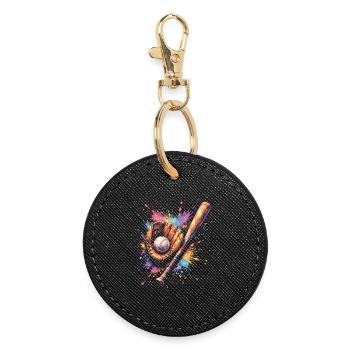 Ball and Bat Glove Splash Art - Round Keyring - black - Front