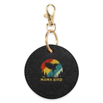 Mama Bird Retro Vintage Mother’s Day Aesthetic - Round Keyring - black - Front