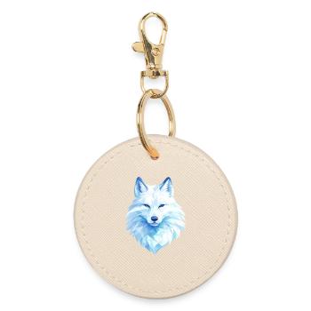 Polygon Wolf Eis Blau– Modern Art - Runder Schlüsselanhänger - Auster - Vorne