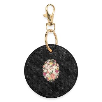 Pastel Blossom Oval Rose Bouquet - Round Keyring - black - Front