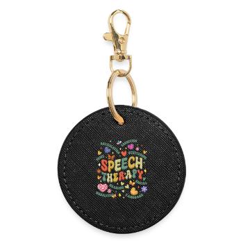 Speech Therapy Groovy SLP Therapist Retro Vintage - Round Keyring - black - Front