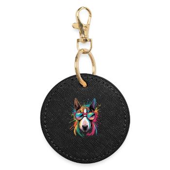 Graffiti coloré aquarelle Bull Terrier - Porte-clés rond - noir - Devant