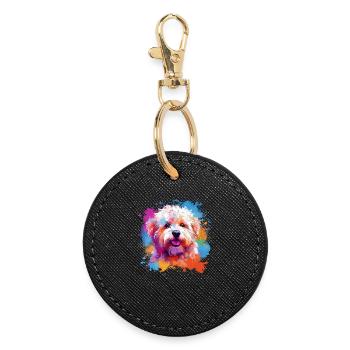 Fris de Bichon colorés avec des éclaboussures de chiens - Porte-clés rond - noir - Devant