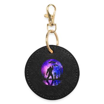 Bigfoot Rock On Sign Sasquatch Yeti Rock And Roll - Round Keyring - black - Front