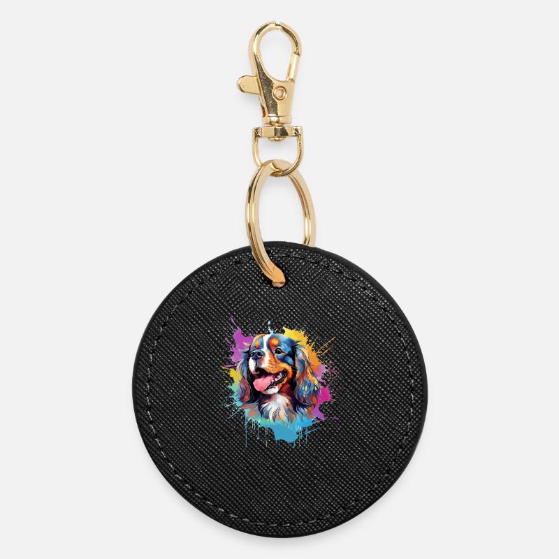 Cavalier King Charles Spaniel Splash Color - Round Keyring - black