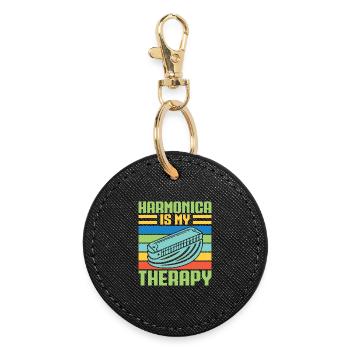 Funny Harmonica Player Is My Therapy Harmonica - Round Keyring - black - Front