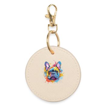 French Bulldog Colorful Dog Splash Art - Round Keyring - oyster - Front