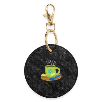 Tasse Kaffee Praline Konditor Genuss  - Runder Schlüsselanhänger - Schwarz - Vorne