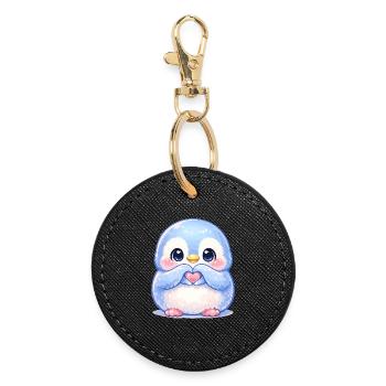 Tendre Ami au Cœur de Pingouin - Porte-clés rond - noir - Devant