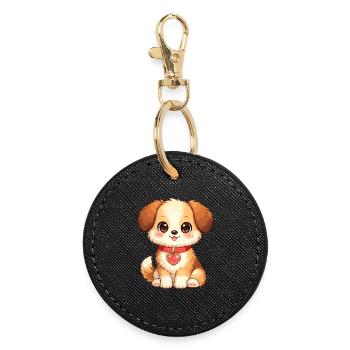 Chien câlin avec pendentif en forme de cœur - Porte-clés rond - noir - Devant