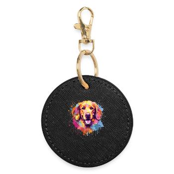 Dog Golden Retriever Colorful Splash Art - Round Keyring - black - Front