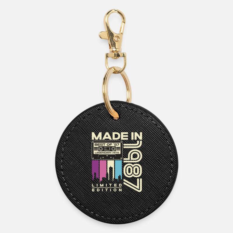 Vintage 1987 Retro Vintage Birthday Gift - Round Keyring - black