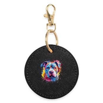 Colorful Pitbull Splash Art Dog - Round Keyring - black - Front