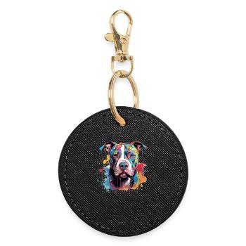 Pitbull Dog Bunte Spritzkunst - Runder Schlüsselanhänger - Schwarz - Vorne