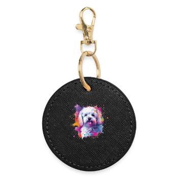 Maltese Colorful Dog Splash Art - Round Keyring - black - Front