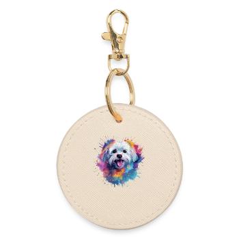 Colorful Maltese Splash Art Dog - Round Keyring - oyster - Front