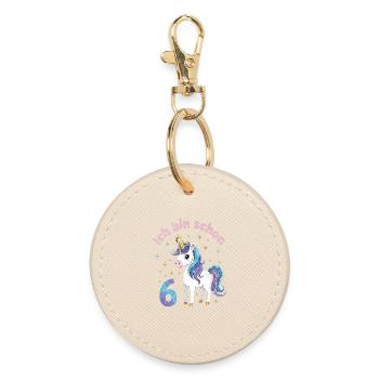 6. Geburtstag Einhorn Mädchen Ich bin schon 6 - Runder Schlüsselanhänger - Auster - Vorne