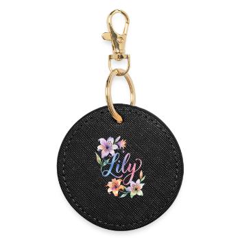 Lily Watercolor Flowers - Round Keyring - black - Front