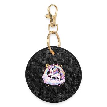 Licorne pastel sur l’arche des nuages - Porte-clés rond - noir - Devant