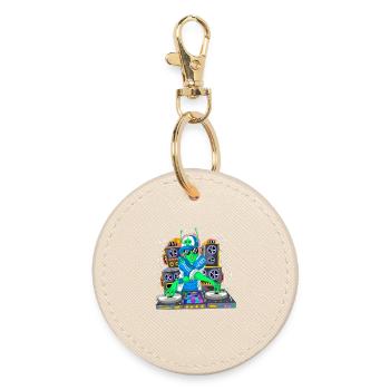 DJ Alien Space Music Producer Tech Art - Round Keyring - oyster - Front