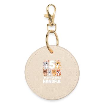 In Officially A Handful 5th Birthday - Round Keyring - oyster - Front
