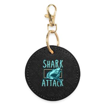 Attaque de requin – Prédateur océanique rétro féroce - Porte-clés rond - noir - Devant