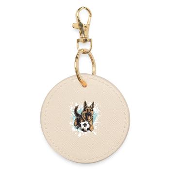 German Shepherd Dog Football Sports - Round Keyring - oyster - Front