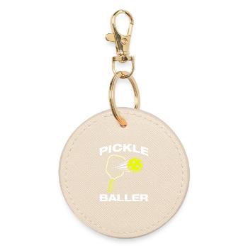 Pickle Baller Funny Pickleball Player - Round Keyring - oyster - Front