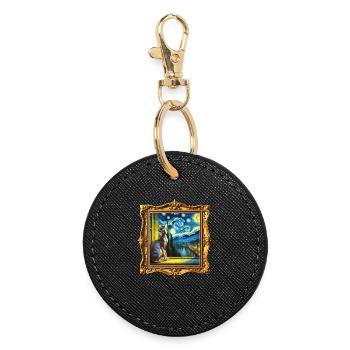 Sphynx Cat Starry Night - Round Keyring - black - Front